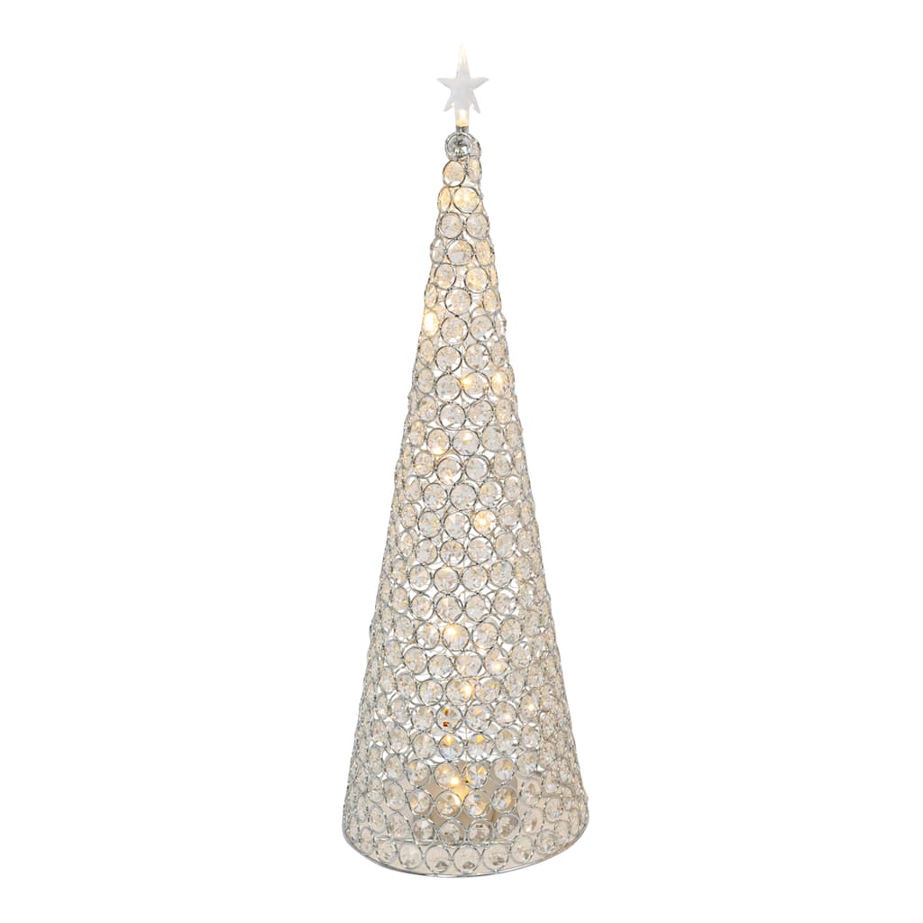 23.8 in Silver Lighted Jeweled Cone Tree - N/A