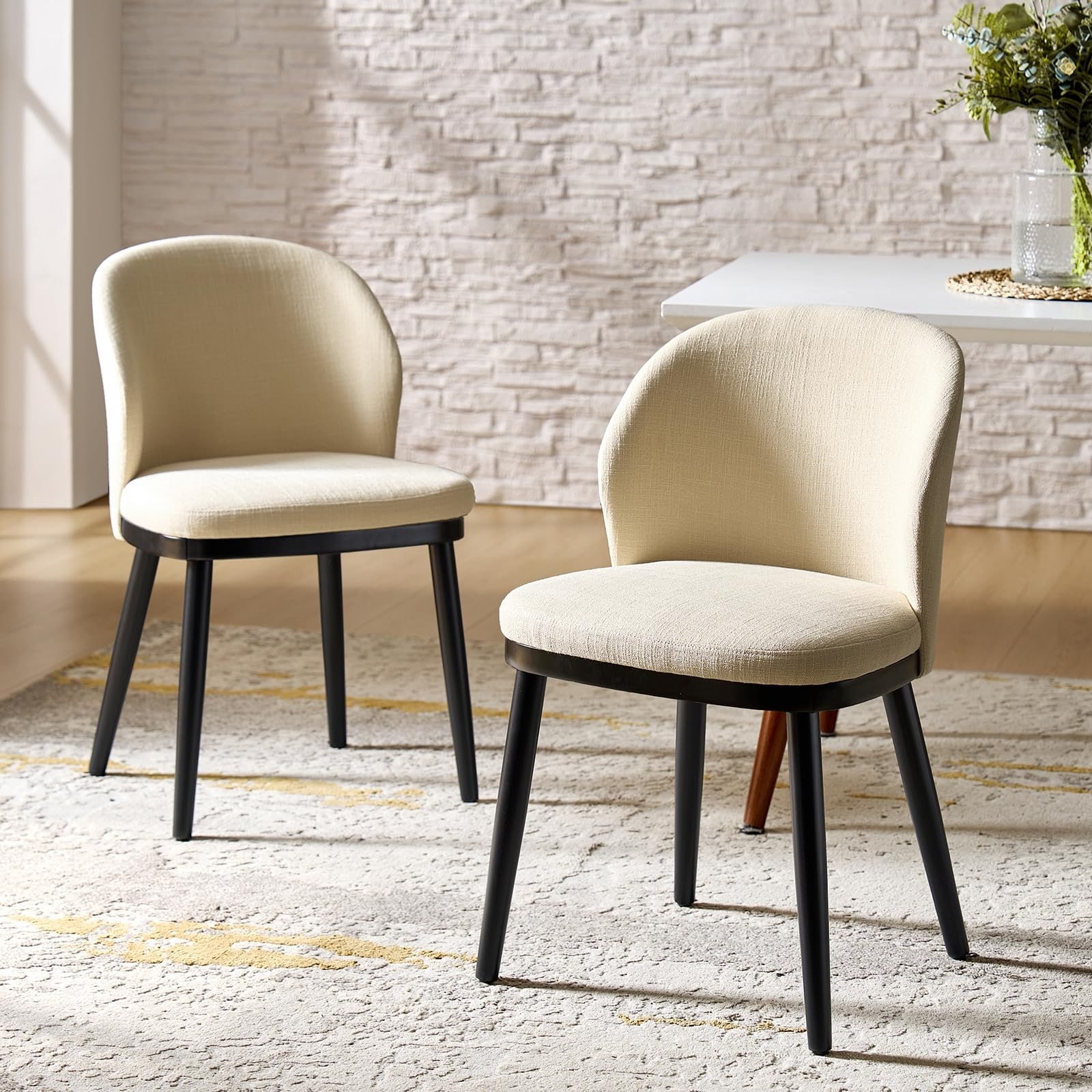 Dining Chairs Set of 2/4/6,Modern Fabric Upholstered Kitchen Side Chairs with Curved Backrest and Wood Leg