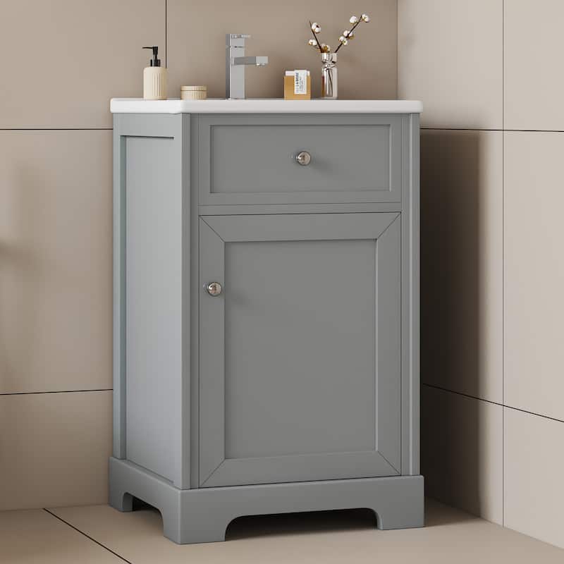 Roomfitters 20" Bathroom Vanity with Sink Soft Closing Door Storage Rack and Adjustable Shelf Freestanding Cabinet - Grey