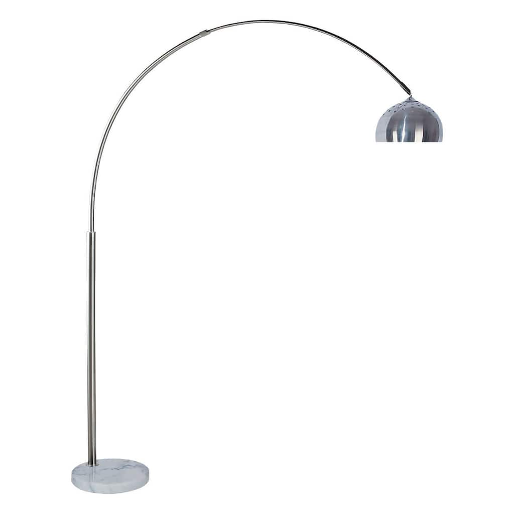1pc Arch Lamp Chrome Metal Polished Stem White Marble Base Floor Lamp Contemporary Style