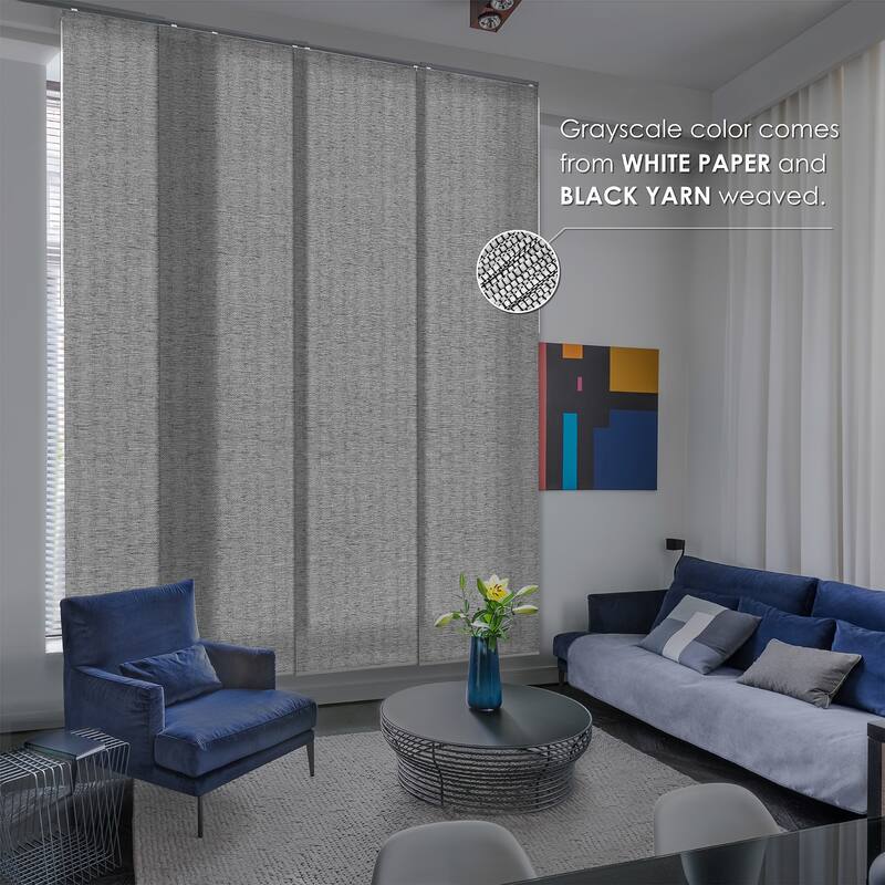 GoDear Design Natural Woven Adjustable Sliding Panel Track Blinds, Vertical Blinds, City Series, 45.8"- 86" W x 96" L - Munich Castle