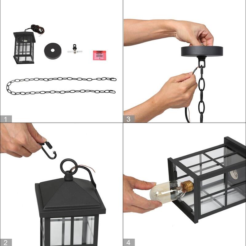 1-Light Black Outdoor Hanging Porch Pendant Lantern Light - L 5"x W 5"x H 10.5"