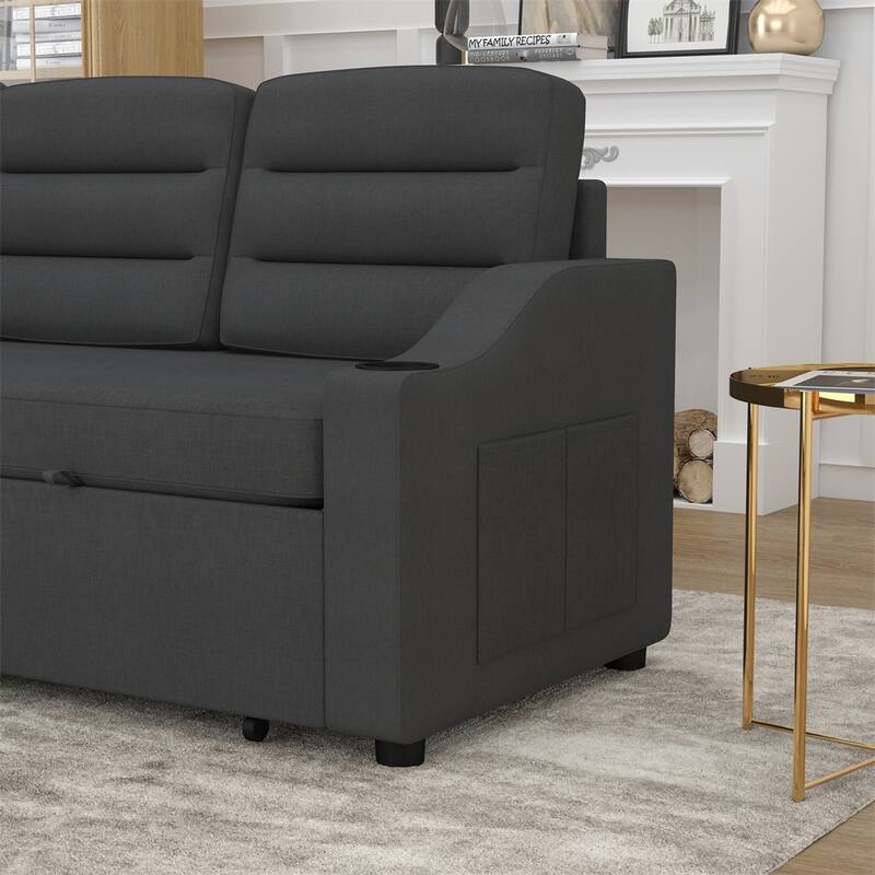 83.5" Polyester Convertible Combo Sofa w/ Storage Recliner and Holder