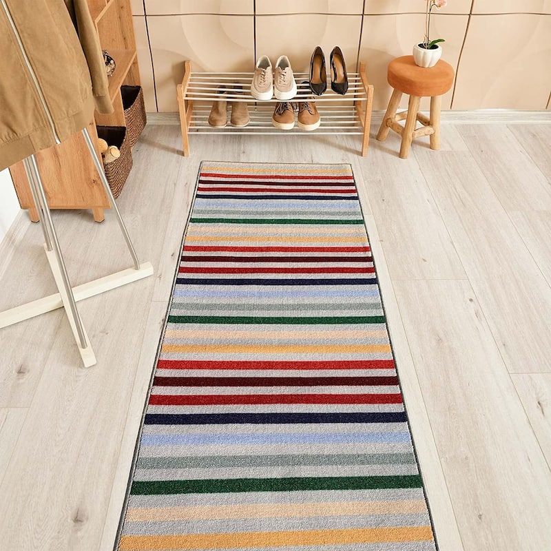 Custom Size 31 Inch Wide Kids Rainbow Non-Slip Hallway Runner Rug