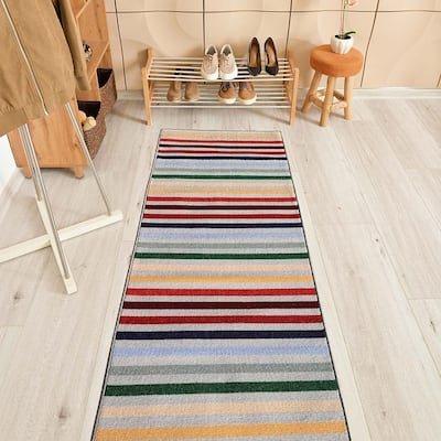 Custom Size 31 Inch Wide Kids Rainbow Non-Slip Hallway Runner Rug