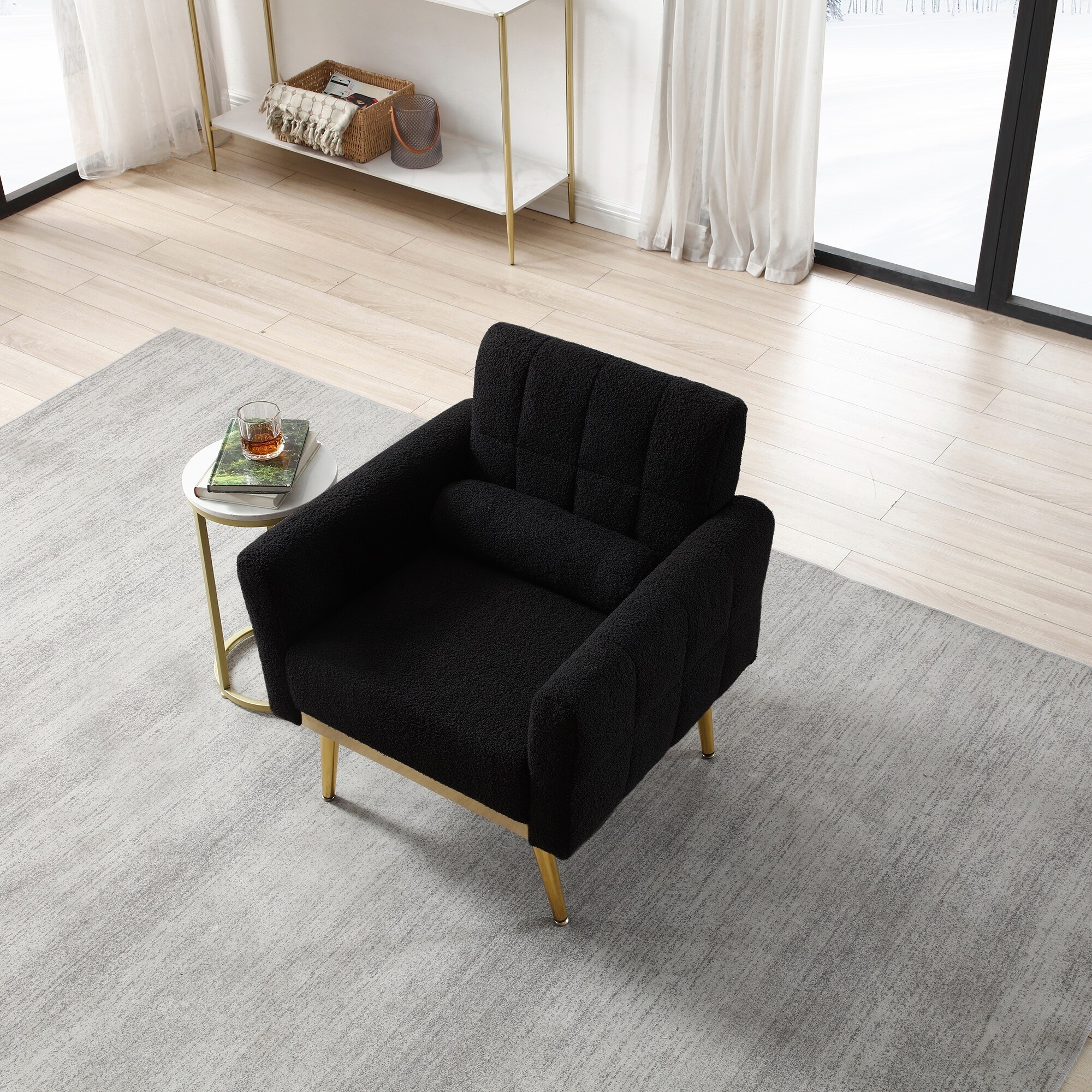 Accent Chair Black Reading Chair Sofa Chairs w Throw Pillow