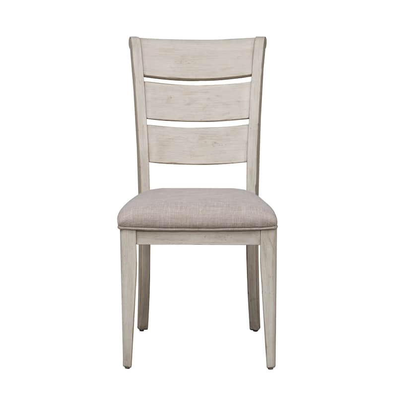 Farmhouse Reimagined Antique White Ladder Back Upholstered Side Chair (Set of 2)