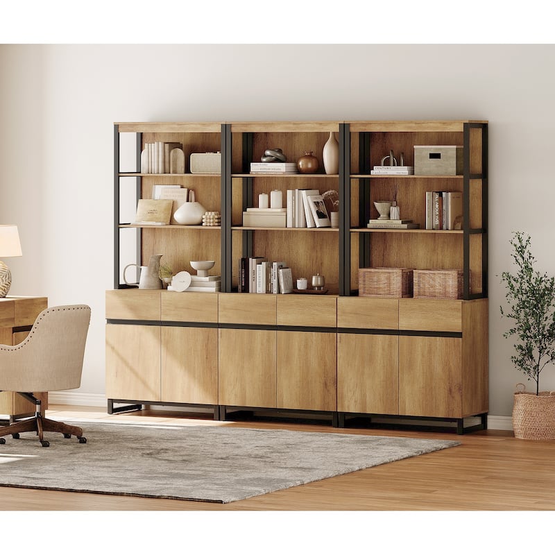 WAMPAT Modern 72" Tall Bookcase with Metal Base and Adjustable Shelves, Library Book Shelf with Storage Cabinet