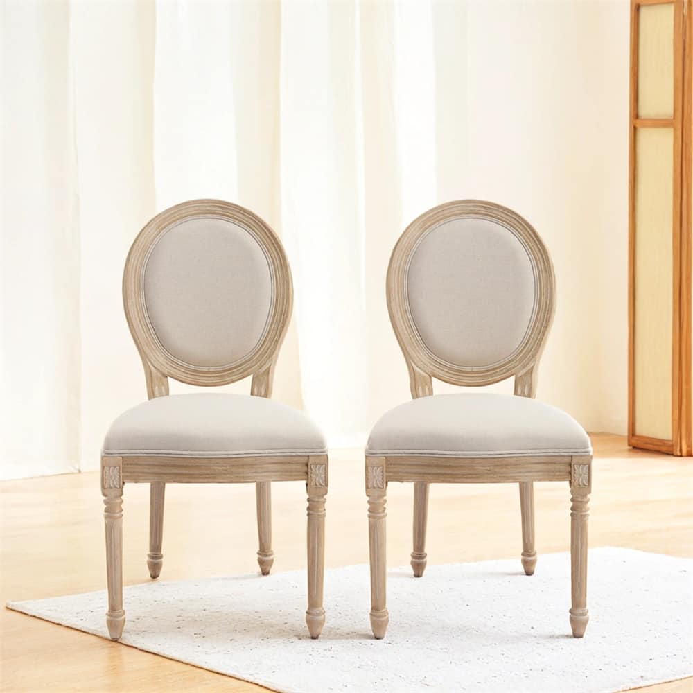 French Country Dining Chairs Set of 2,Upholstered Chairs w/Round Back