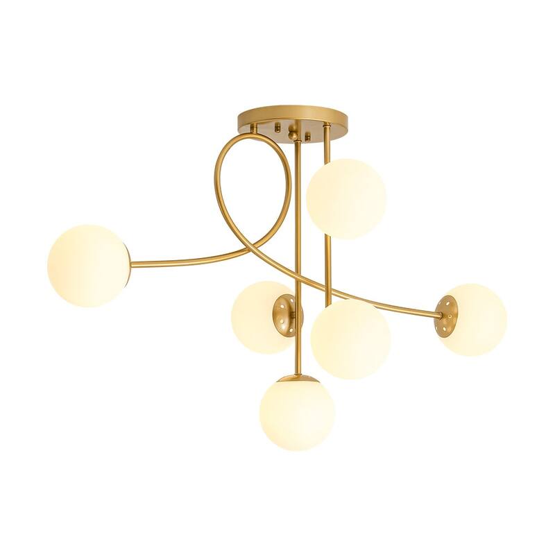 Modern 6-Light Milky Glass Globe Sputnik Semi Flush Mount