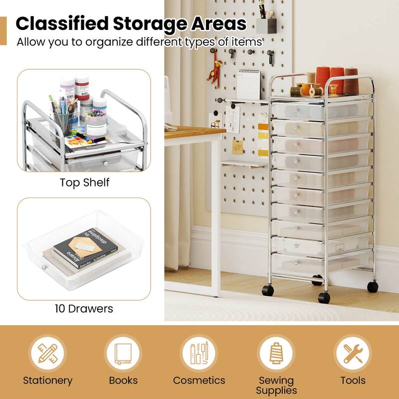 Costway Rolling Storage Cart with Chrome Plated Metal Frame & Lockable - See Details