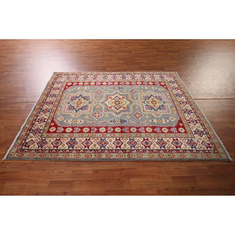 Grey Kazak Oriental Area Rug Handmade Wool Carpet - 4'11" x 6'8"