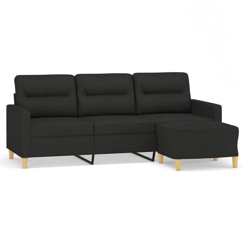 vidaXL 3-Seater Sofa With Footstool Black Fabric, metal, plywood 3-Seater - 30.3 x 77.9 x 31.5 in