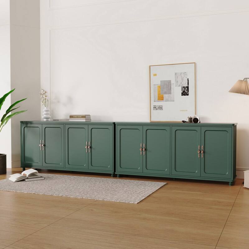 60"W Kitchen Buffet Sideboard Cabinet With Adjustable Shelves, 4 Doors Mid-Century Cupboard Set Of 2