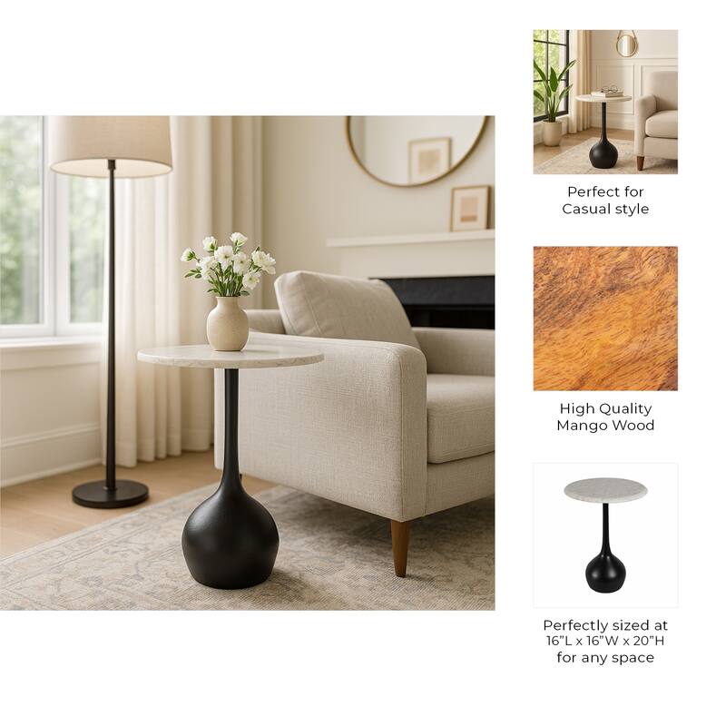 Round Accent Table - Marble Top with Ball Base - 21"