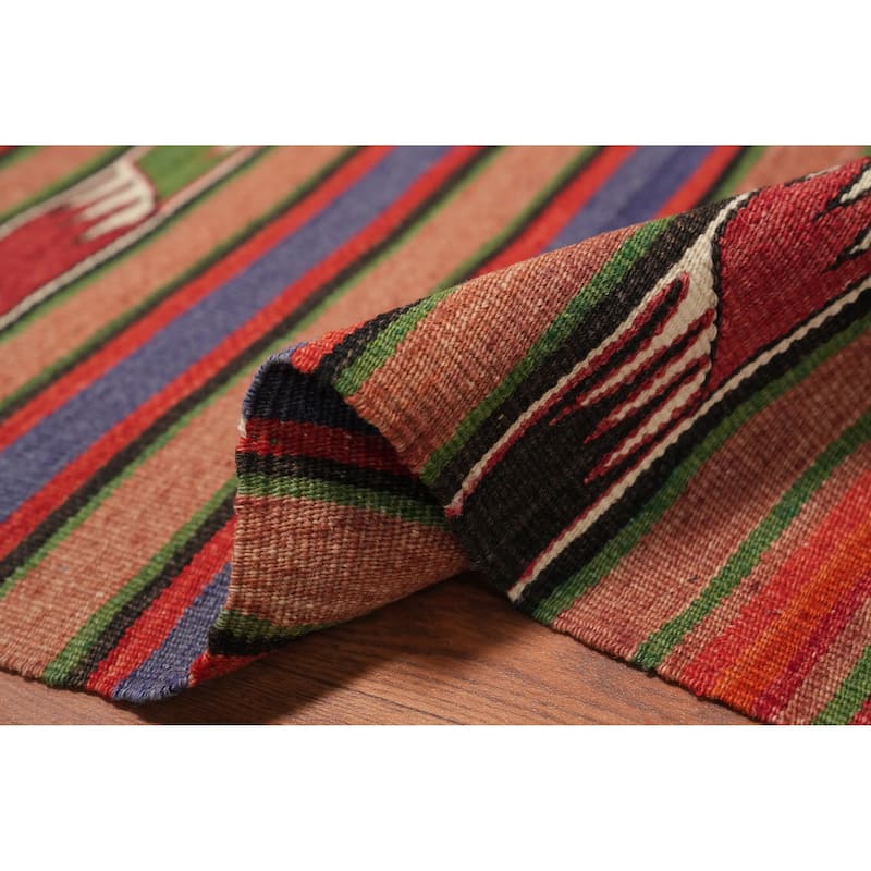 Hand Woven Oriental 100% Wool Carpet Southwestern Tribal Multi-Colored Kilim Runner Rug - 9' 3'' X 4' 3''