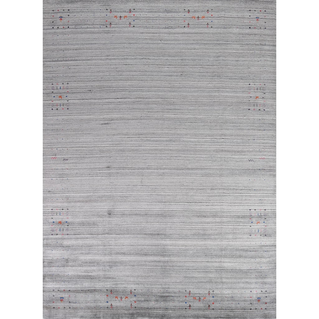 Gray Gabbeh Indian Area Rug Hand-Knotted Silk Carpet - 9'3" x 11'9"