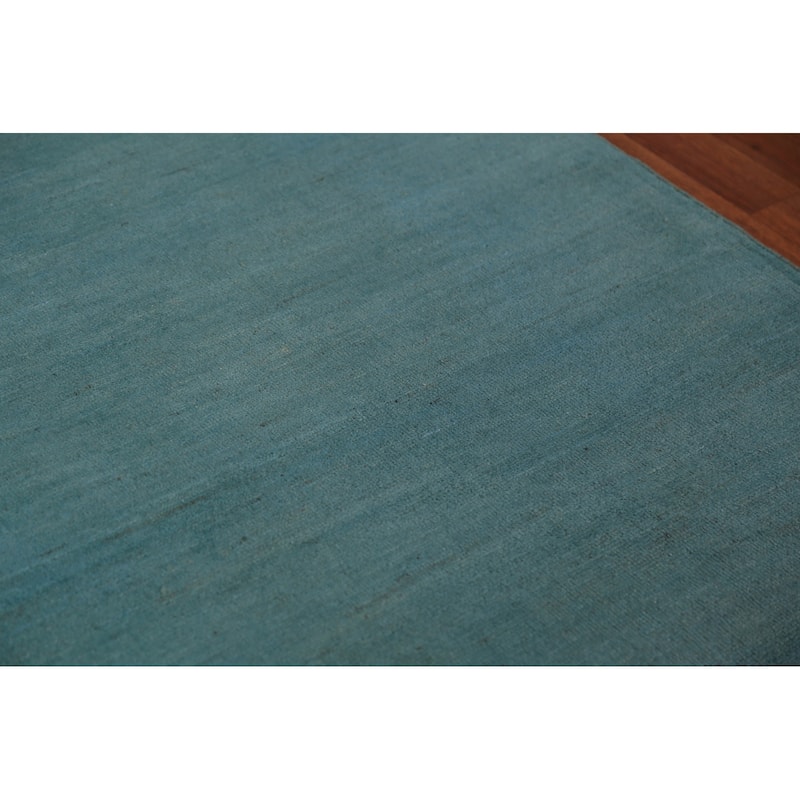 Teal Blue Gabbeh Modern Area Rug Handmade Wool Carpet - 5'0" x 6'8"