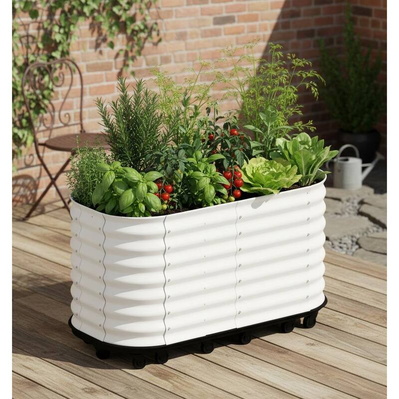 Self-Watering Raised Garden Bed, with Lockable Wheels & Water Reservoir - 59*23.6*27.5 in - White