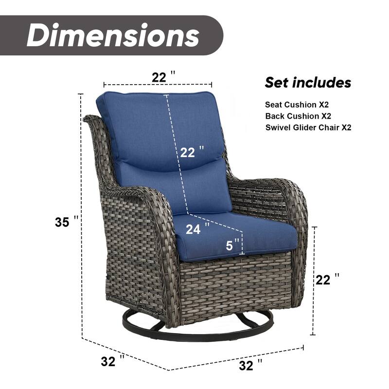Outdoor Swivel Glider Chair Patio Chairs with 5-Inch Thick Cushions