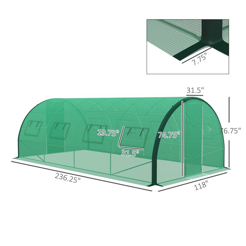 Outsunny 19.7' x 10' x 6.6' Walk-in Tunnel Greenhouse with Upgraded Structure, Outdoor Green House with 2 Hinged Doors