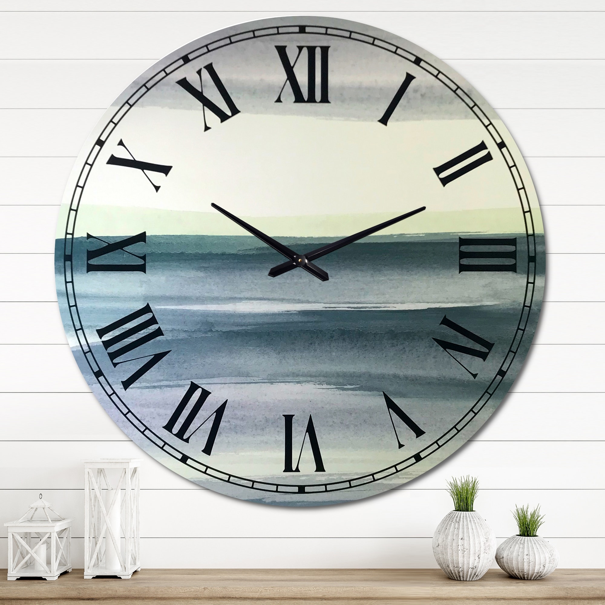 Porch & Den 'Mint Indigo Dawn I' Round Oversized Metal Wall Clock