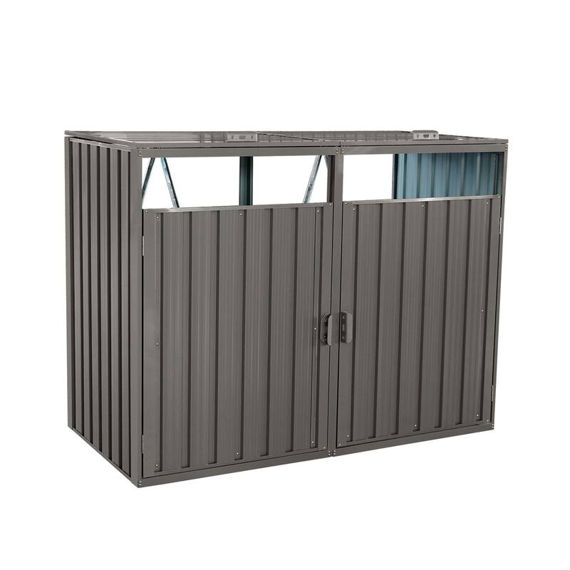 Anmytek Garbage Bin Shed Stores 2 Trash Cans Metal Outdoor Bin Shed for Garbage Storage,Stainless Galvanized Steel, Bin Shed