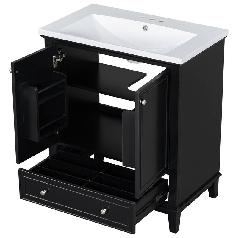 30" Bathroom Vanity with Sink Combo, Multi-functional Bathroom Cabinet with Doors and Drawer, Solid Frame and MDF Board