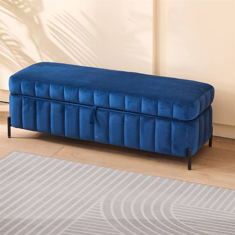 49.21" Upholstered Velvet Storage Bench with Metal Legs for Bedroom
