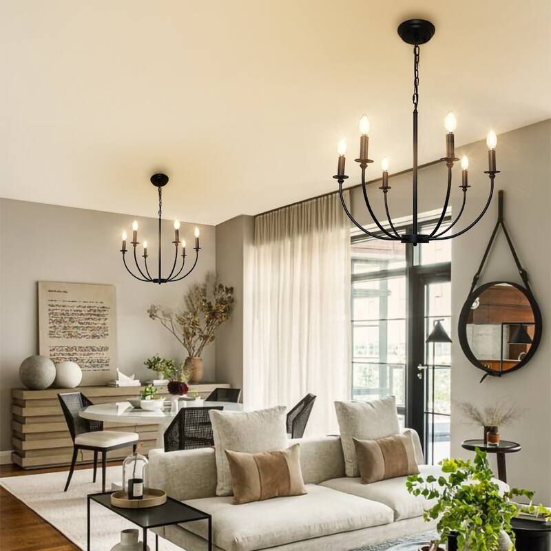6-Light Industrial Iron Candle Style Chandelier with Adjustable Height
