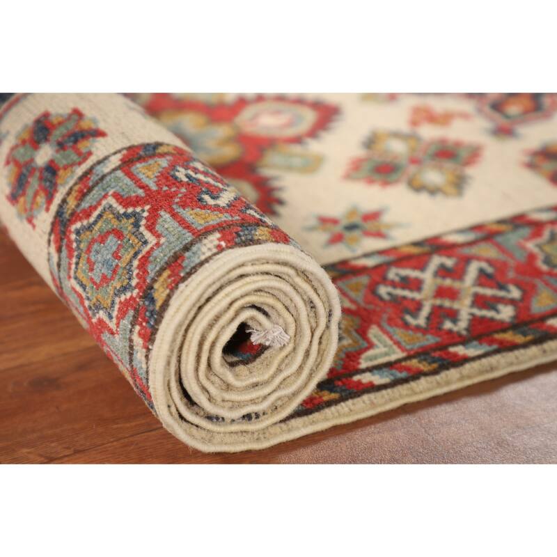 Geometric Kazak Runner Rug Hand-Knotted Wool Carpet - 2'1" x 5'10"