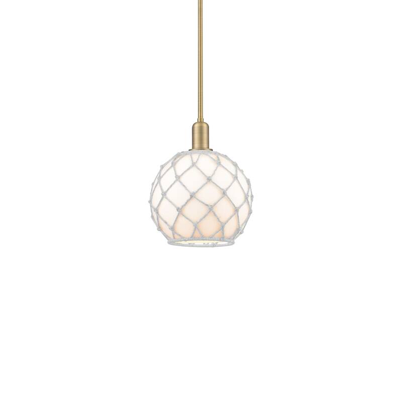 Innovations Lighting 716-1S-13-10 Farmhouse Rope Pendant Farmhouse - Brushed Brass / White Glass with White Rope