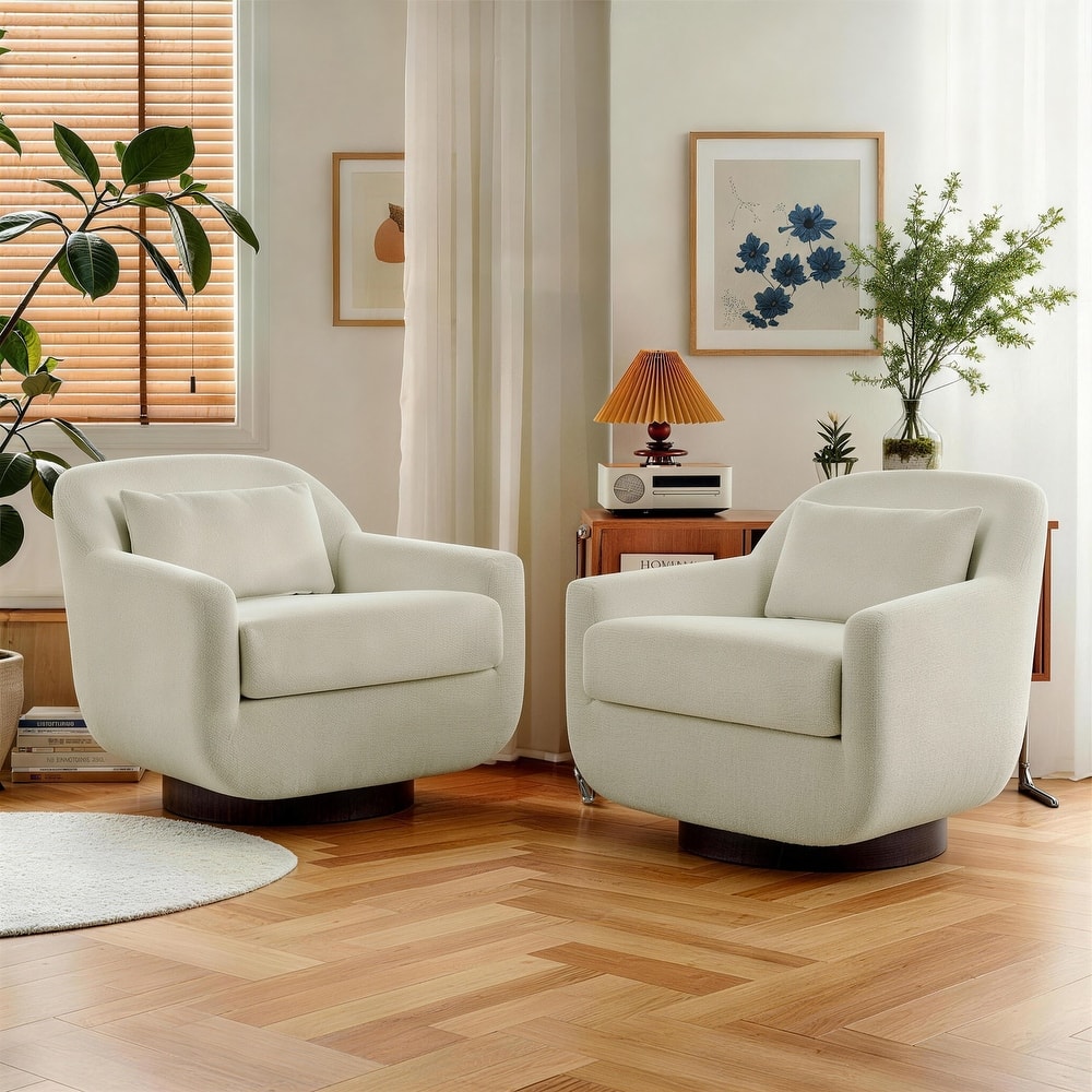 Miles Chenille Scandinavian Swivel Lounge Armchair(Set of 2)