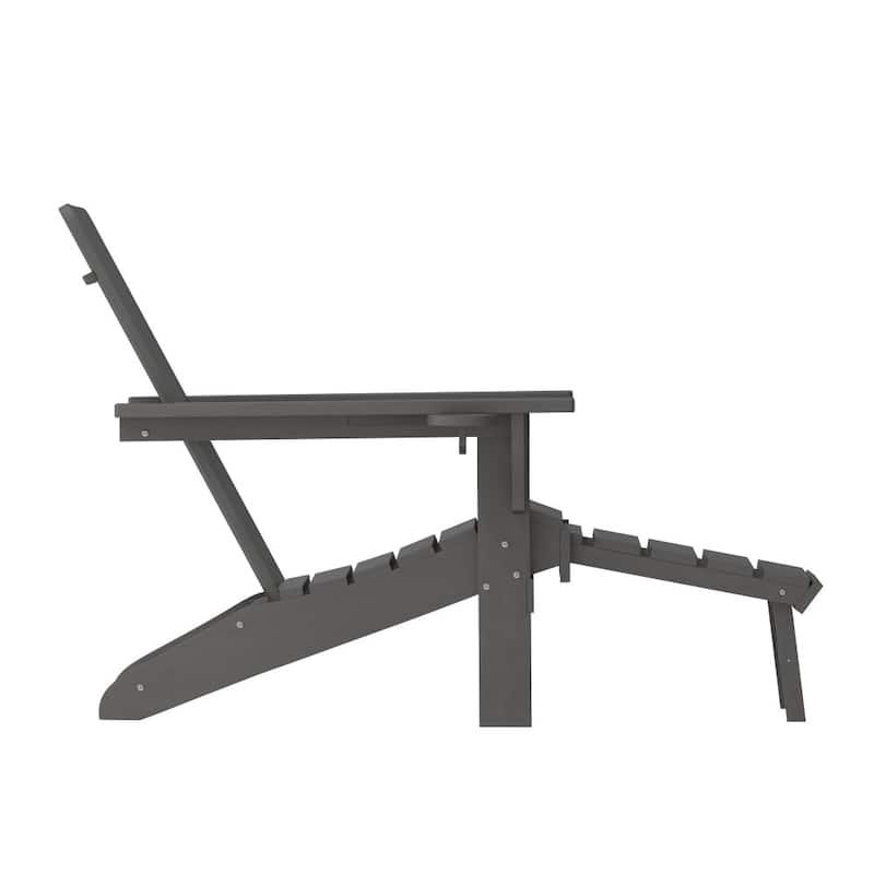 Commercial All-Weather Adirondack Chair with Pullout Ottoman & Cupholder