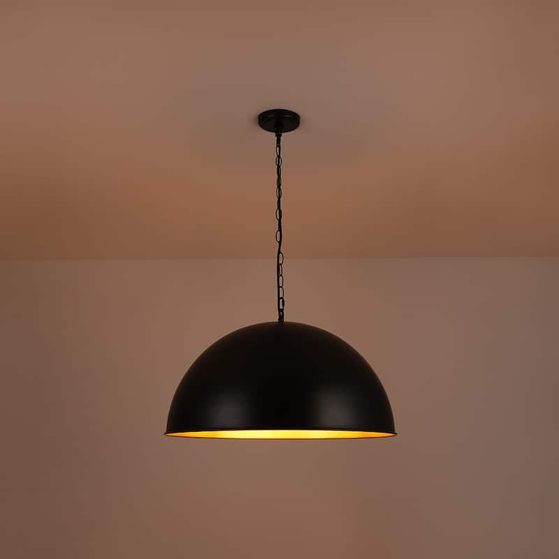 Retro Scandinavian Black Oversized Metal Dome Pendant Light