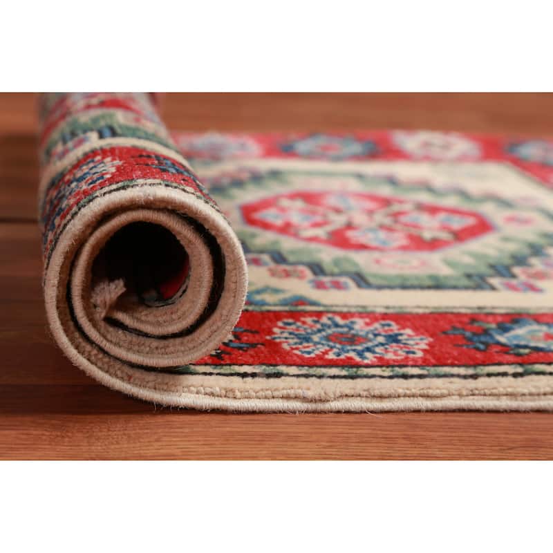 Traditional Kazak Rug Hand-Knotted Oriental Beige Wool Carpet - 2'0"x 3'0" - 2'0"x 3'0" - Ivory/Beige
