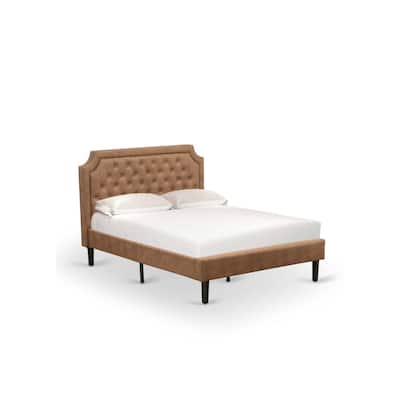 Full Size Bed Frame - Upholstered Headboard, Wood Rails & Slats - Modern Bedroom Furniture