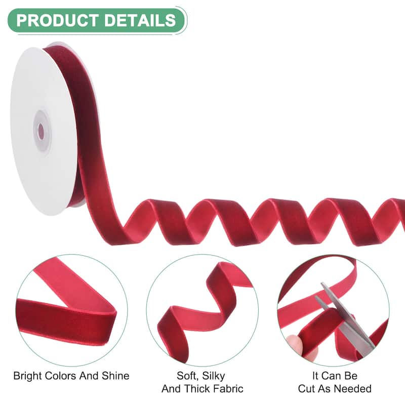 Velvet Ribbon 10 Yards Wide Nylon Fabric Ribbons - Wine Red - 5/8"