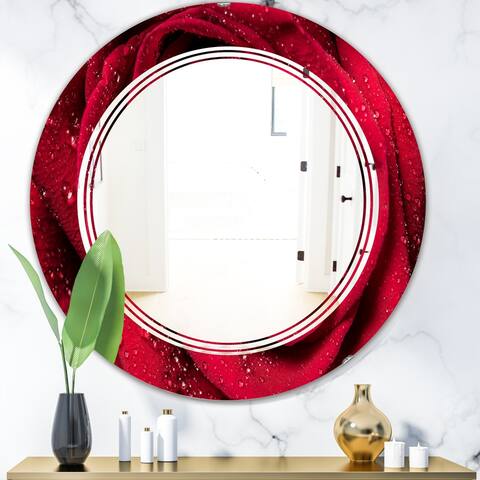 Designart 'Red Rose Petals with Rain Droplets' Printed Modern Round or Oval Wall Mirror - Triple C