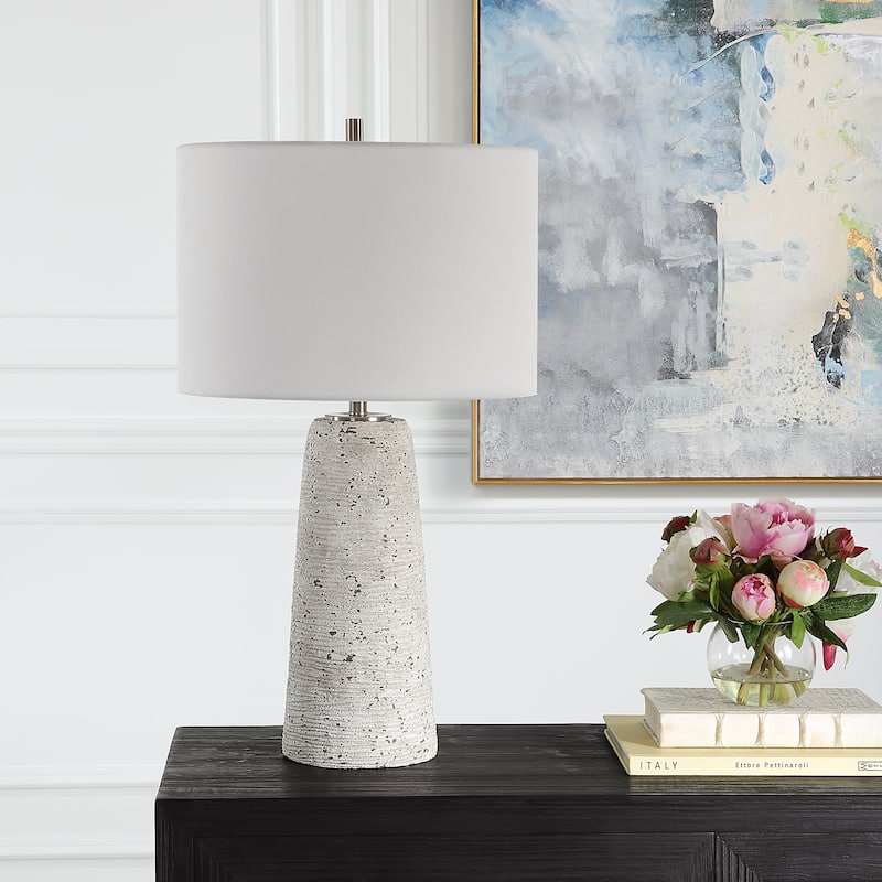 Off White Stone Ceramic Table Lamp - 15"W x 27"H x 15"D