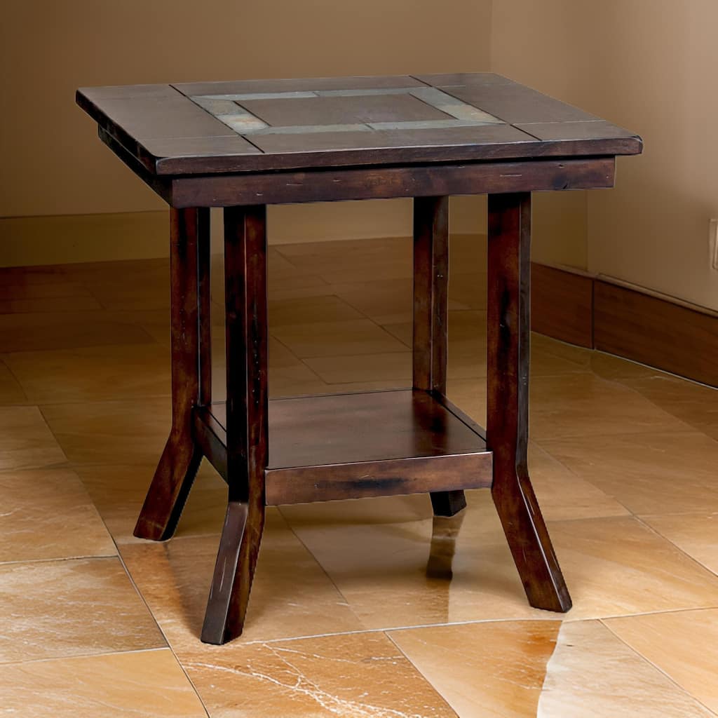 Odel Side End Table, 1 Shelf, Dark Brown Mahogany, Rectangular 25 Inch