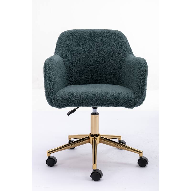 Modern Teddy Fabric Material Adjustable Height 360 Revolving Home Office Chair with Gold Metal Legs, for Indoor, Green