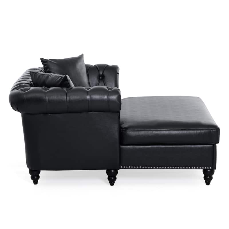 GDFStudio - Elara Luxe 63" Loveseat Chaise Lounge Couch with Upholstered PU Leather & Rolled Arm for Living Room or Office