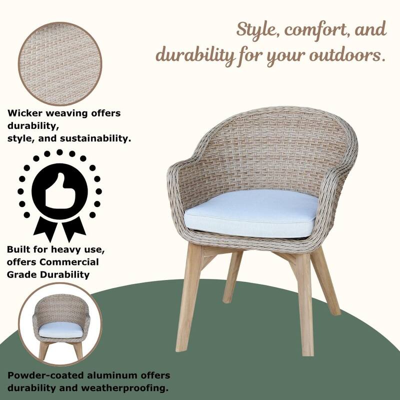 Outdoor Set of Two Wicker Dining Chairs with Cusions