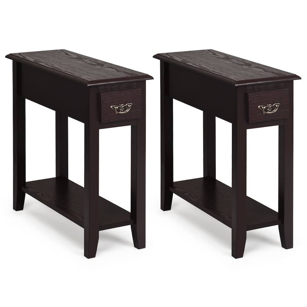 22" Set of 2 Vintage Style Woode Side End Table with Drawer and Open Shelf for Bedroom or Living
