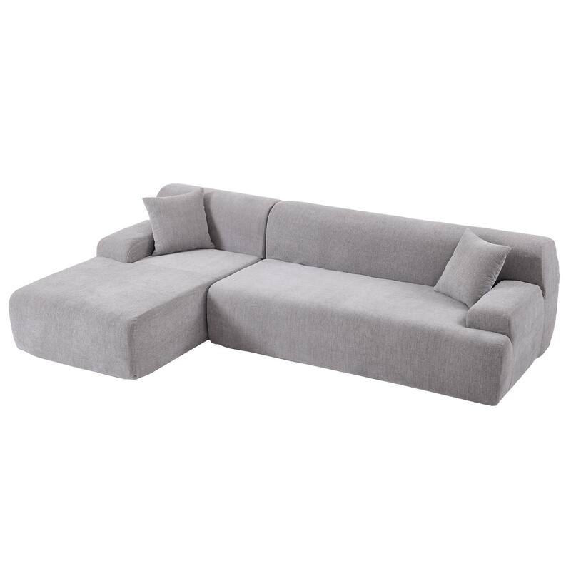 L-Shape Modular Sectional Sofa with Chaise Lounge, Oversized Chenille Upholstered Sofa, 3 Seater Sofa with 2 Throw Pillows