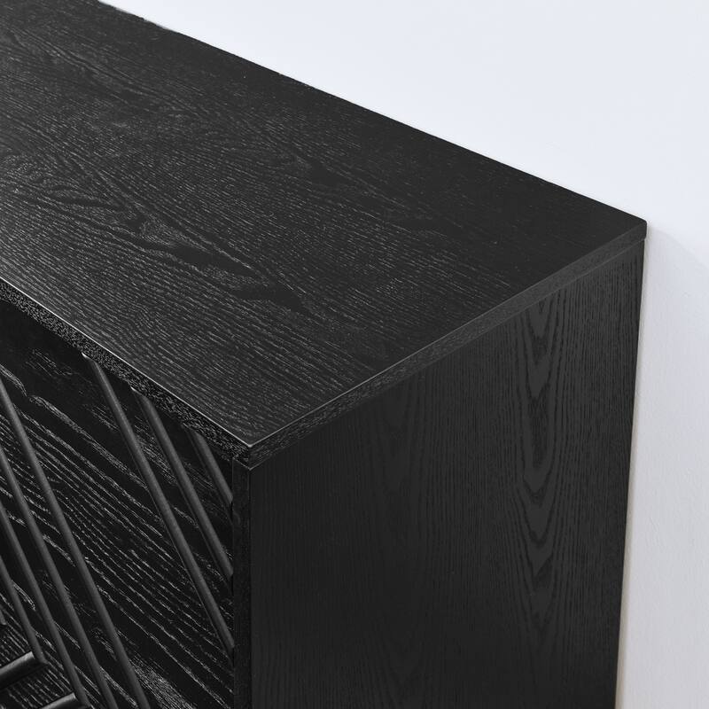 Buffet Cabinet with Storage, Farmhouse Fluted Sideboard with Geometric Pattern & Adjustable Shelves