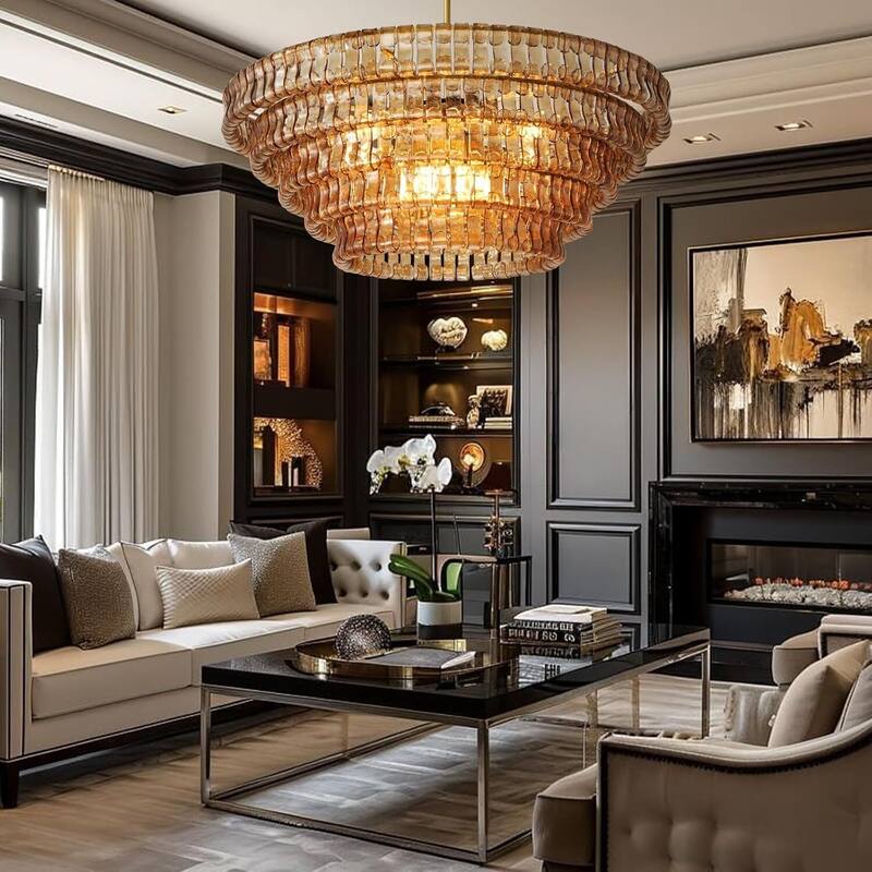 KAYLA 36in-67.4 in. 6-Lights Gold Crystal Drum Chandelier