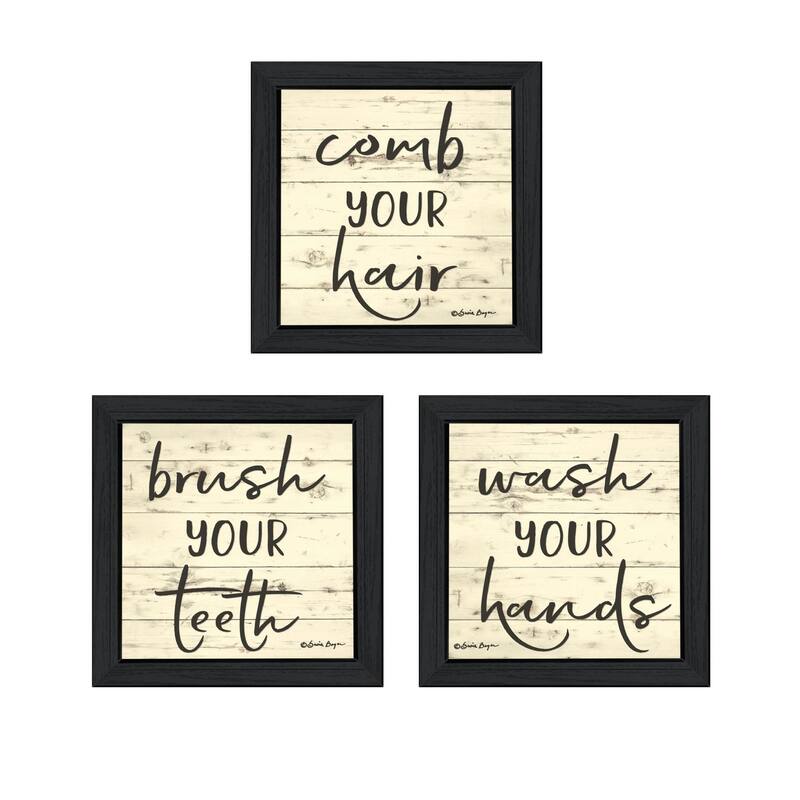 Trendy Decor 4U "Bathroom Commands" Printed Framed Wall Art by Susie Boyer - Charcoal - 15 x 15