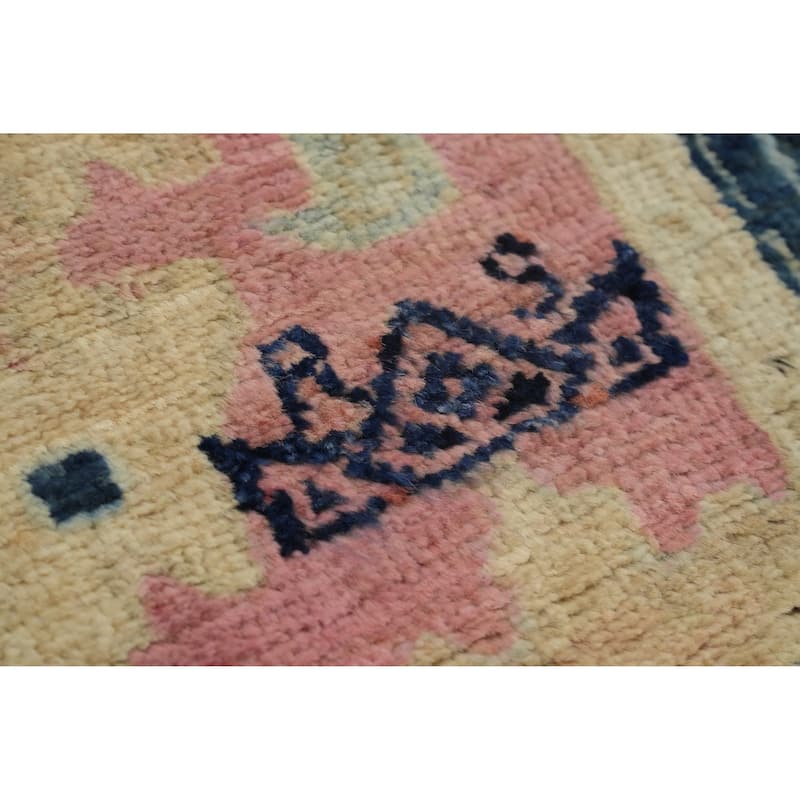 Hand Knotted Oriental 100% Wool Carpet Transitional All-Over Pink Oushak Runner Rug - 14' 7'' X 2' 7''